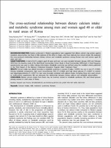 The cross-sectional relationship between dietary calcium intake and metabolic syndrome among men and women aged 40 or older in rural areas of Korea