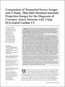 Comparison of Transaxial Source Images and 3-Plane, Thin-Slab Maximal Intensity Projection Images for the Diagnosis of Coronary Artery Stenosis with Using ECG-Gated Cardiac CT
