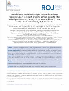 Inter-observer variation in target volume for salvage radiotherapy in recurrent prostate cancer patients after radical prostatectomy using CT versus combined CT and MRI: a multicenter study (KROG 13-11)