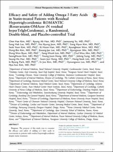 Efficacy and Safety of Adding Omega-3 Fatty Acids in Statin-treated Patients with Residual Hypertriglyceridemia: ROMANTIC (Rosuvastatin-OMAcor iN residual hyperTrIglyCeridemia), a Randomized, Double-blind, and Placebo-controlled Trial.