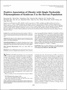 Positive Association of Obesity with Single Nucleotide Polymorphisms of Syndecan 3 in the Korean Population