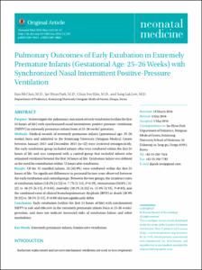 Pulmonary Outcomes of Early Extubation in Extremely Premature Infants (Gestational Age: 25–26 Weeks) with Synchronized Nasal Intermittent Positive-Pressure Ventilation