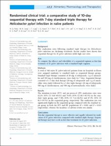 Randomiozed clinical trial: a comparative study of 10 day sequencial therapy with 7-day standard triple therapy for Helicobacter pylori infection in naive patients