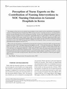 Perception of Nurse Experts on the Contribution of Nursing Interventions to NOC Nursing Outcomes in General Hospitals in Korea