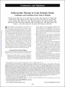 Endovascular Therapy in Acute Ischemic Stroke Challenges and Transition From Trials to Bedside