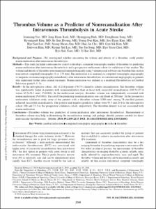 Thrombus Volume as a Predictor of Nonrecanalization After Intravenous Thrombolysis in Acute Stroke