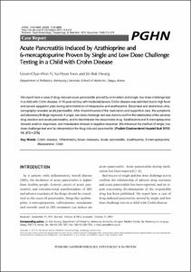 Acute Pancreatitis Induced by Azathioprine and 6-mercaptopurine Proven by Single and Low Dose Challenge Testing in a Child with Crohn Disease