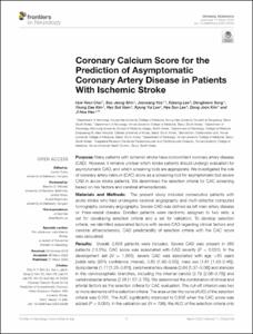 Coronary Calcium Score for the Prediction of Asymptomatic Coronary Artery Disease in Patients With Ischemic Stroke