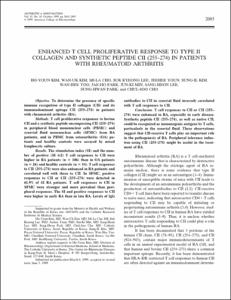 ENHANCED T CELL PROLIFERATIVE RESPONSE TO TYPE II COLLAGEN AND SYNTHETIC PEPTIDE CII (255–274) IN PATIENTS WITH RHEUMATOID ARTHRITIS