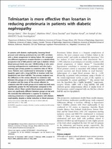 Telmisartan is more effective than losartan in
reducing proteinuria in patients with diabetic
nephropathy