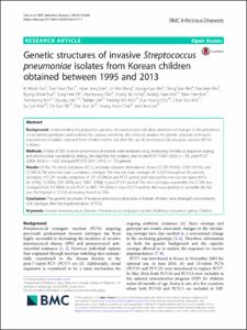 Genetic structures of invasive Streptococcus pneumoniae isolates from Korean children obtained between 1995 and 2013