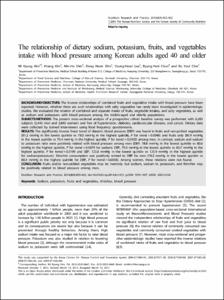 The relationship of dietary sodium, potassium, fruits, and vegetables intake with blood pressure among Korean adults aged 40 and older