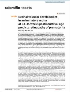 Retinal vascular development in an immature retina at 33-34 weeks postmenstrual age predicts retinopathy of prematurity