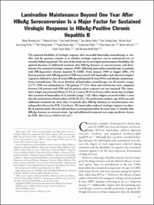 Lamivudine Maintenance Beyond One Year After
HBeAg Seroconversion Is a Major Factor for Sustained
Virologic Response in HBeAg-Positive Chronic Hepatitis B