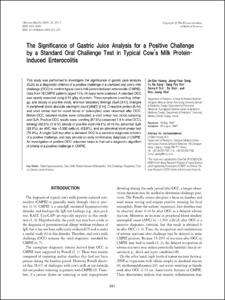 The Significance of Gastric Juice Analysis for a Positive Challenge by a Standard Oral Challenge Test in Typical Cow’s Milk Protein-Induced Enterocolitis