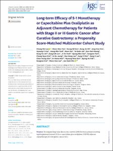 Long-term Efficacy of S-1 Monotherapy or Capecitabine Plus Oxaliplatin as Adjuvant Chemotherapy for Patients with Stage II or III Gastric Cancer after Curative Gastrectomy: a Propensity Score-Matched Multicenter Cohort Study