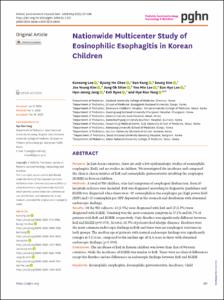 Nationwide Multicenter Study of Eosinophilic Esophagitis in Korean Children