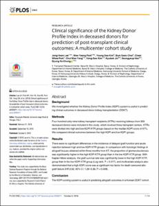 Clinical significance of the Kidney Donor Profile Index in deceased donors for prediction of post-transplant clinical outcomes: A multicenter cohort study