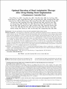 Optimal Duration of Dual Antiplatelet Therapy After Drug-Eluting Stent Implantation A Randomized, Controlled Trial