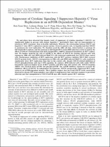 Suppressor of Cytokine Signaling 3 Suppresses Hepatitis C Virus
Replication in an mTOR-Dependent Manner