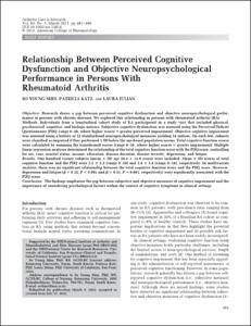 Relationship Between Perceived Cognitive Dysfunction and Objective Neuropsychological Performance in Persons With Rheumatoid Arthritis