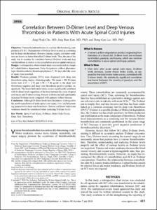 Correlation Between D-Dimer Level and Deep Venous Thrombosis in Patients With Acute Spinal Cord Injuries