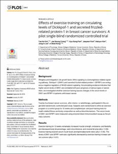 Effects of exercise training on circulating levels of Dickkpof-1 and secreted frizzled-related protein-1 in breast cancer survivors: A pilot single-blind randomized controlled trial