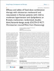 Efficacy and safety of fixed-dose combination therapy with olmesartan medoxomil and rosuvastatin in Korean patients with mild to moderate hypertension and dyslipidemia: an 8-week, multicenter, randomized, double-blind, factorial-design study (OLSTA-D RCT: OLmesartan rosuvaSTAtin from Daewoong)
