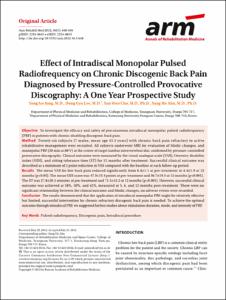 Effect of Intradiscal Monopolar Pulsed Radiofrequency on Chronic Discogenic Back Pain Diagnosed by Pressure-Controlled Provocative Discography: A One Year Prospective Study