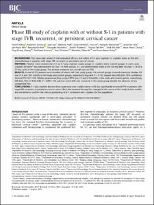 Phase III study of cisplatin with or without S-1 in patients with stage IVB, recurrent, or persistent cervical cancer
