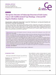 Therapeutic Outcomes of Endoscopic Resection of Early Gastric Cancer with Undifferentiated-Type Histology: A Korean ESD Registry Database Analysis.