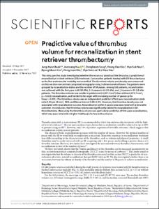 Predictive value of thrombus volume for recanalization in stent retriever thrombectomy