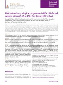 Risk factors for cytological progression in HPV 16 infected women with ASC-US or LSIL: The Korean HPV cohor