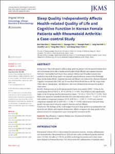 Sleep Quality Independently Affects Health-related Quality of Life and Cognitive Function in Korean Female Patients with Rheumatoid Arthritis: a Case-control Study