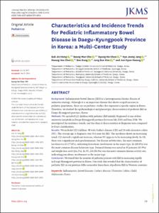 Characteristics and Incidence Trends for Pediatric Inflammatory Bowel Disease in Daegu-Kyungpook Province in Korea: a Multi-Center Study
