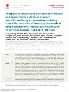 Prospective randomized comparison of clinical and angiographic outcomes between everolimus-eluting vs. zotarolimus-eluting stents for treatment of coronary restenosis in drug-eluting stents: intravascular ultrasound volumetric analysis (RESTENT-ISR trial)