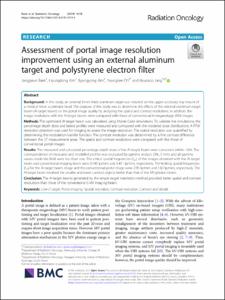 Assessment of portal image resolution improvement using an external aluminum target and polystyrene electron filter