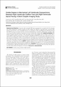 Similar Degree in Mechanical Left Ventricular Dyssynchrony Between Right Ventricular Outflow Tract and Right Ventricular Apical Pacing: A Strain Doppler Imaging Study