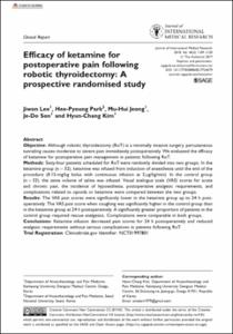 Efficacy of ketamine for postoperative pain following robotic thyroidectomy: A prospective randomised study