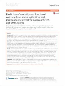Prediction of mortality and functional outcome from status epilepticus and independent external validation of STESS and EMSE scores
