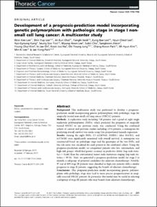 Development of a prognosis-prediction model incorporating genetic polymorphism with pathologic stage in stage I non-small cell lung cancer: A multicenter study.