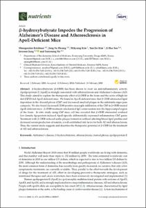 β-hydroxybutyrate Impedes the Progression of Alzheimer's Disease and Atherosclerosis in ApoE-Deficient Mice