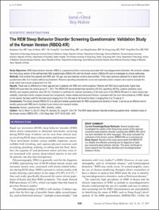 The REM Sleep Behavior Disorder Screening Questionnaire: Validation Study of the Korean Version (RBDQ-KR)