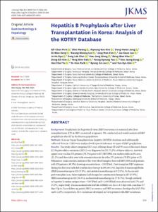 Hepatitis B Prophylaxis after Liver Transplantation in Korea: Analysis of the KOTRY Database