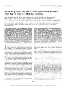 Selective β-Cell Loss and α-Cell Expansion in Patients with Type 2 Diabetes Mellitus in Korea