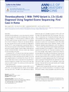 Thrombocythemia 1 With THPO Variant (c.13+1G>A) Diagnosed Using Targeted Exome Sequencing: First Case in Korea