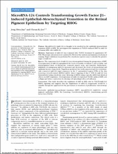 MicroRNA-124 Controls Transforming Growth Factor β1-Induced Epithelial-Mesenchymal Transition in the Retinal Pigment Epithelium by Targeting RHOG.