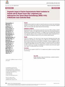 Prognostic Impact of Elective Supraclavicular Nodal Irradiation for Patients with N1 Breast Cancer after Lumpectomy and Anthracycline Plus Taxane-Based Chemotherapy (KROG 1418): A Multicenter Case-Controlled Study