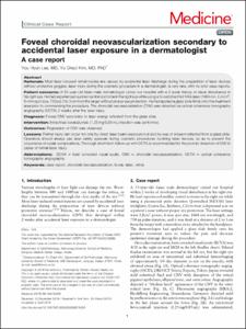 Foveal choroidal neovascularization secondary to accidental laser exposure in a dermatologist A case report