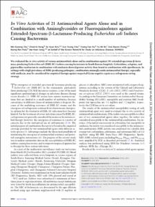 In Vitro Activities of 21 Antimicrobial Agents Alone and in Combination with Aminoglycosides or Fluoroquinolones against Extended-Spectrum-β-Lactamase-Producing Escherichia coli Isolates Causing Bacteremia